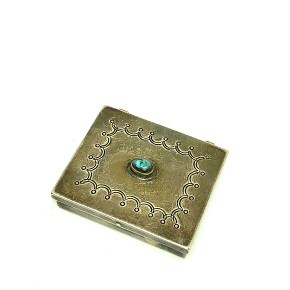 Dutch Box Antique Silver Trinket Pillbox Snuff Turquoise Engraved 1.8x1.5'' - Picture 11 of 12